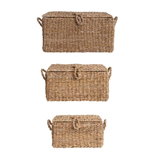 Storied Home Handwoven Seagrass Storage Trunks, Tan, Set of 3 Sizes - Natural